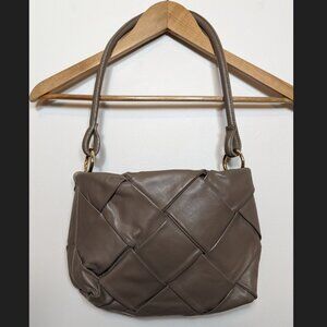Valentina Fiore Italian Leather Taupe Woven Bag | Very Good Condition